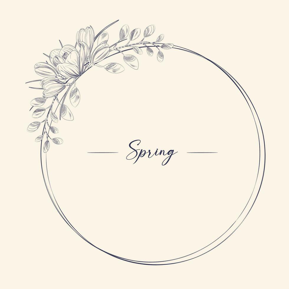 Round black and white frame with flowers. vector