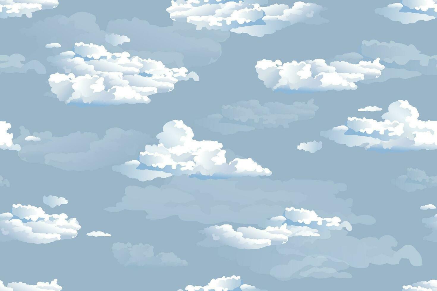 Seamless Pattern Clouds set isolated on a blue background. Simple cute cartoon design. Icon or logo collection. Realistic elements. Flat style vector illustration.