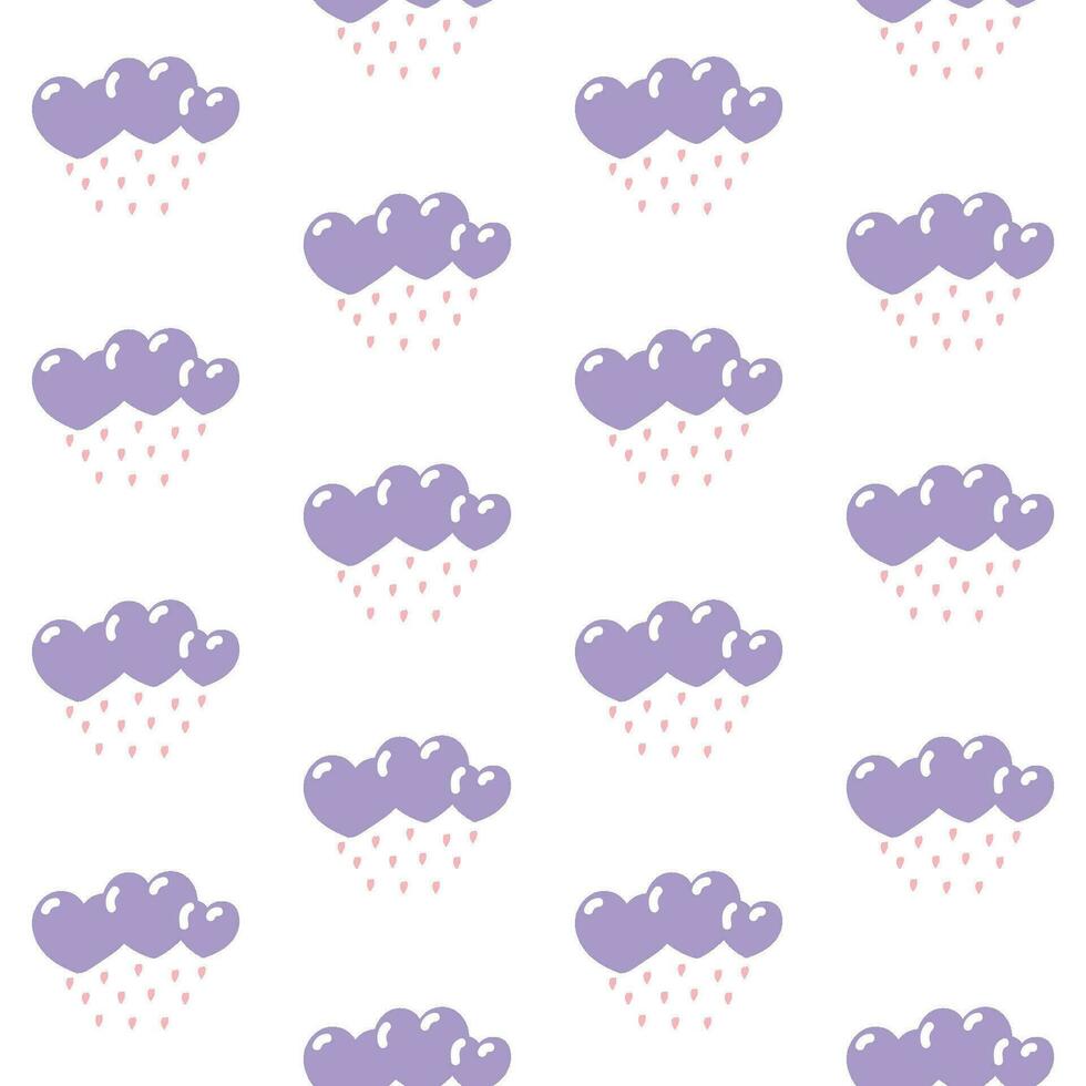 Cloud with rain of hearts. Seamless pattern. Vector illustration.