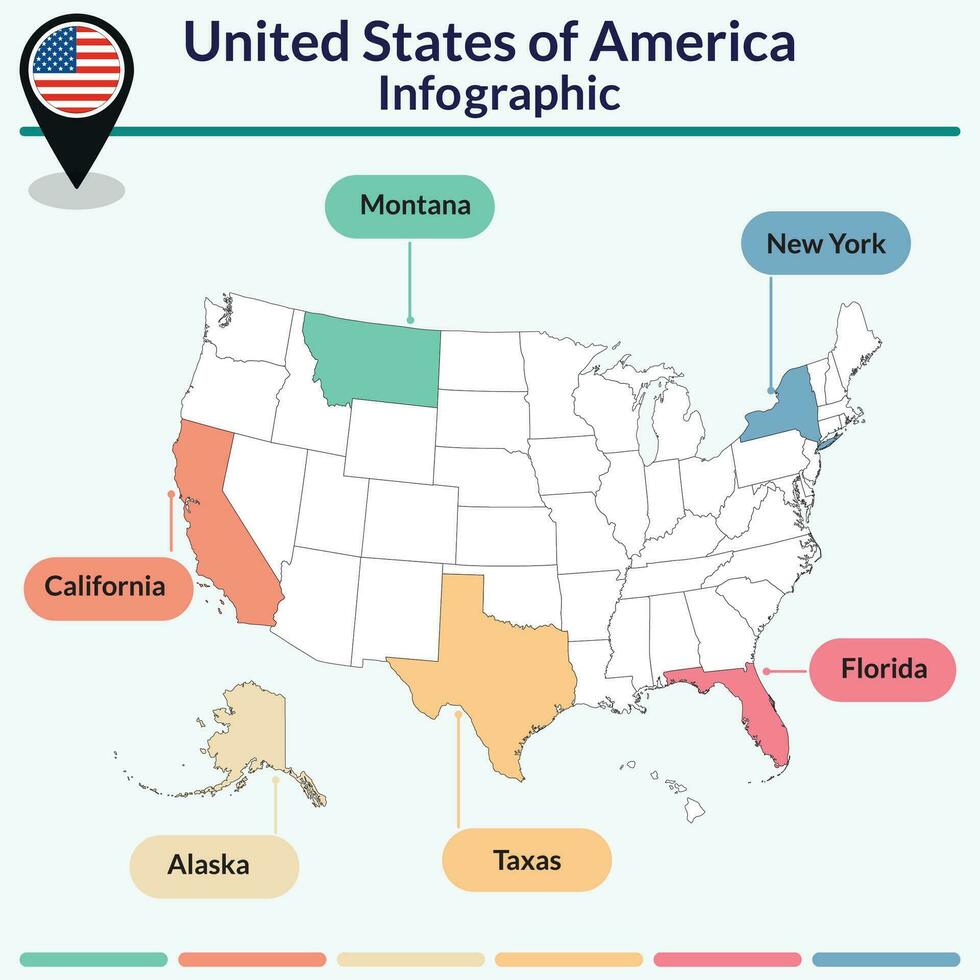 Infographic of United States of America map. vector