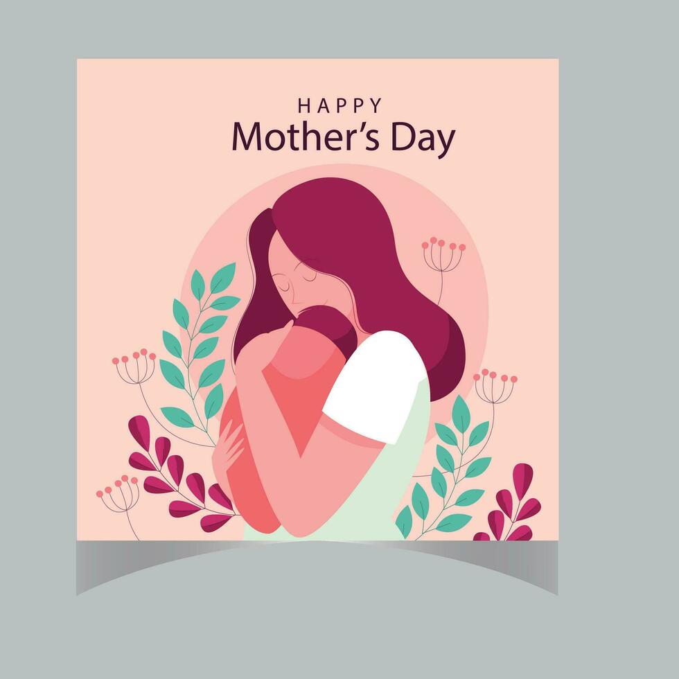 Happy Mother's Day Calligraphy with Pink Roses Over Rustic Wood Background vector