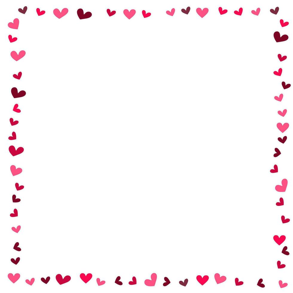 romántico rojo corazón marco. vector ilustración para fiesta diseño. algunos volador corazones en blanco antecedentes. para Boda tarjeta, San Valentín día saludos, encantador marco.