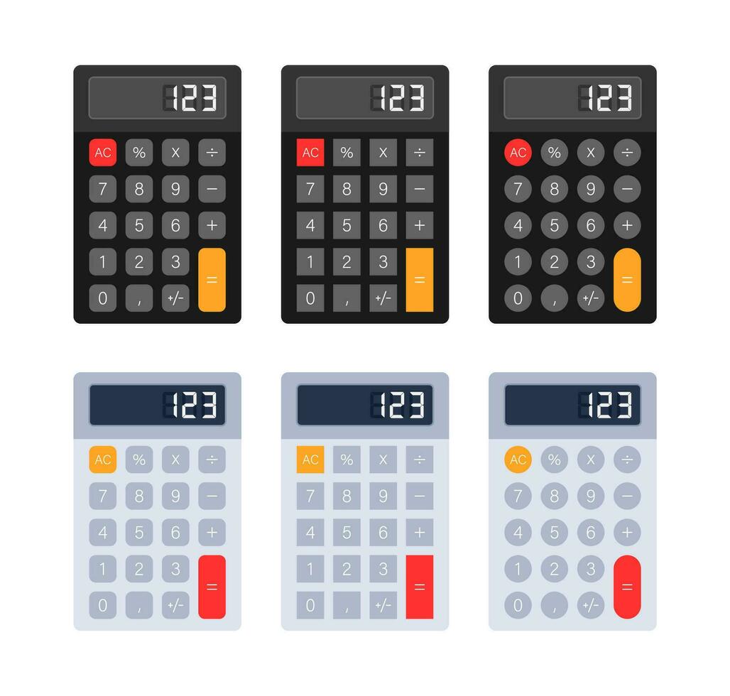 conjunto de vector calculadoras en diferente color esquemas, ideal para finanzas, matemáticas, y educación relacionado gráficos y iconos