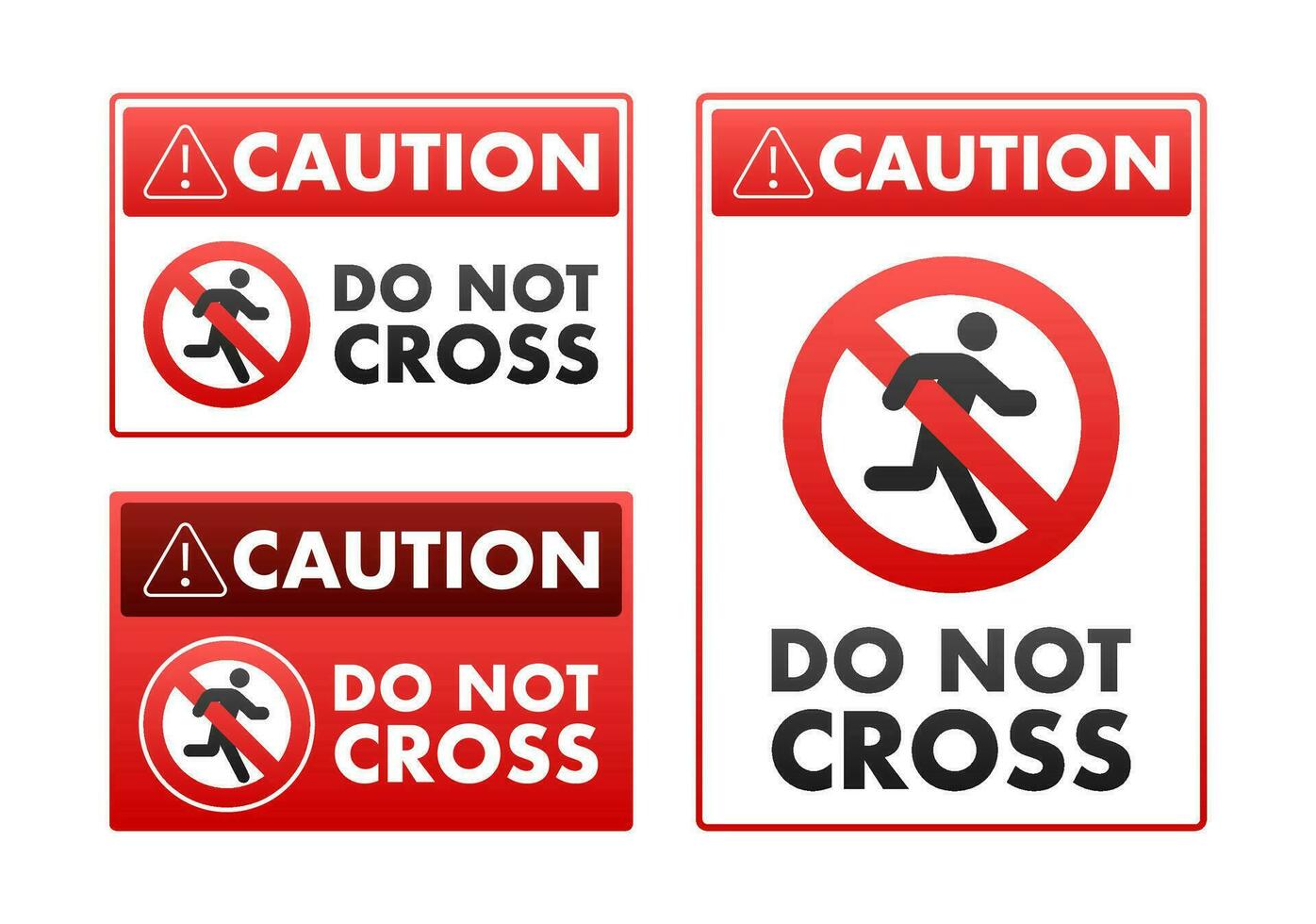 Collection of Red Caution Signs with Do Not Cross Symbols, Isolated on White Background, Vector Illustration for Safety and Warning Use.