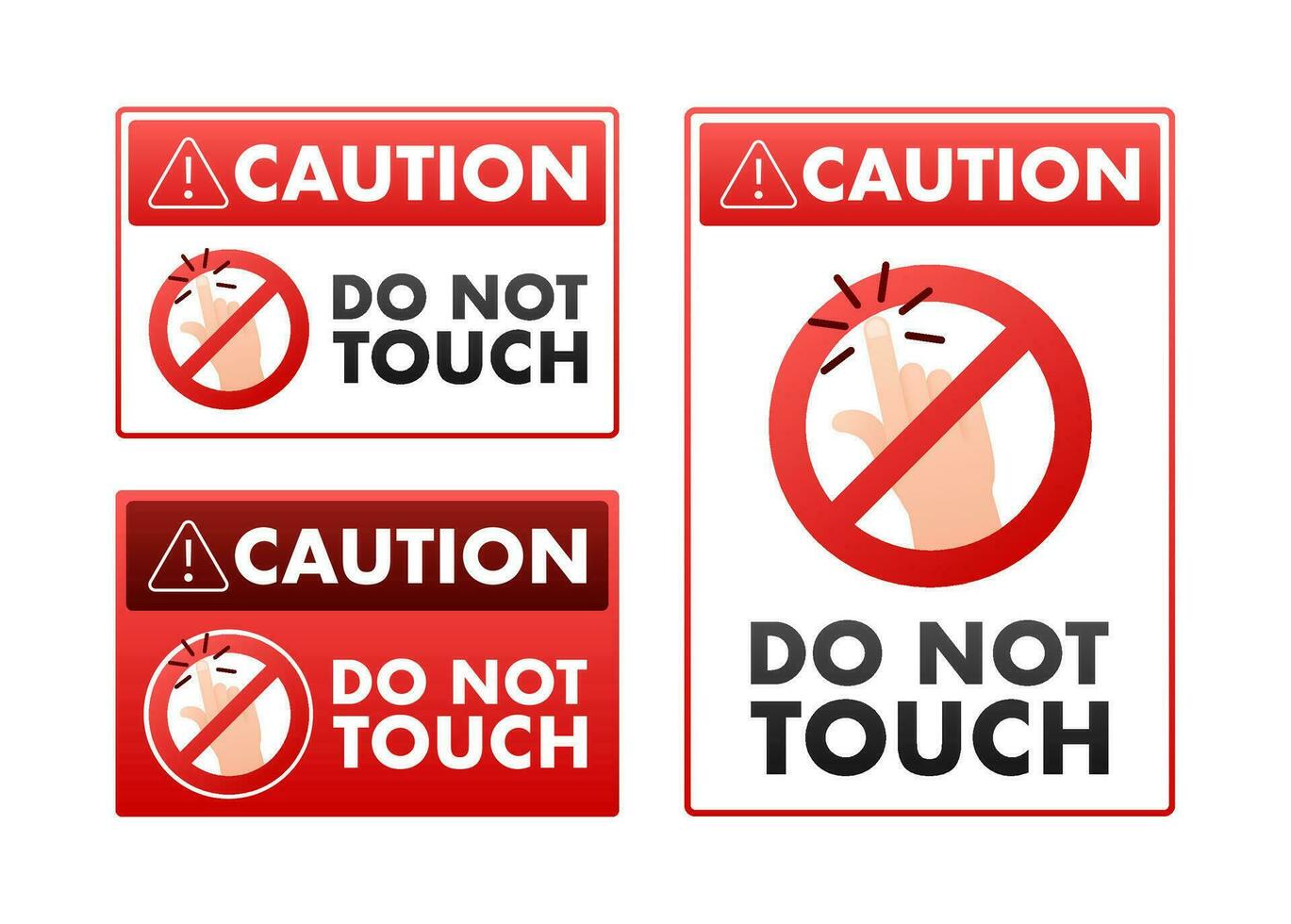 Collection of Caution Signs with Do Not Touch Symbol Vector Illustration - A set of red and white warning signs for safety and prohibition