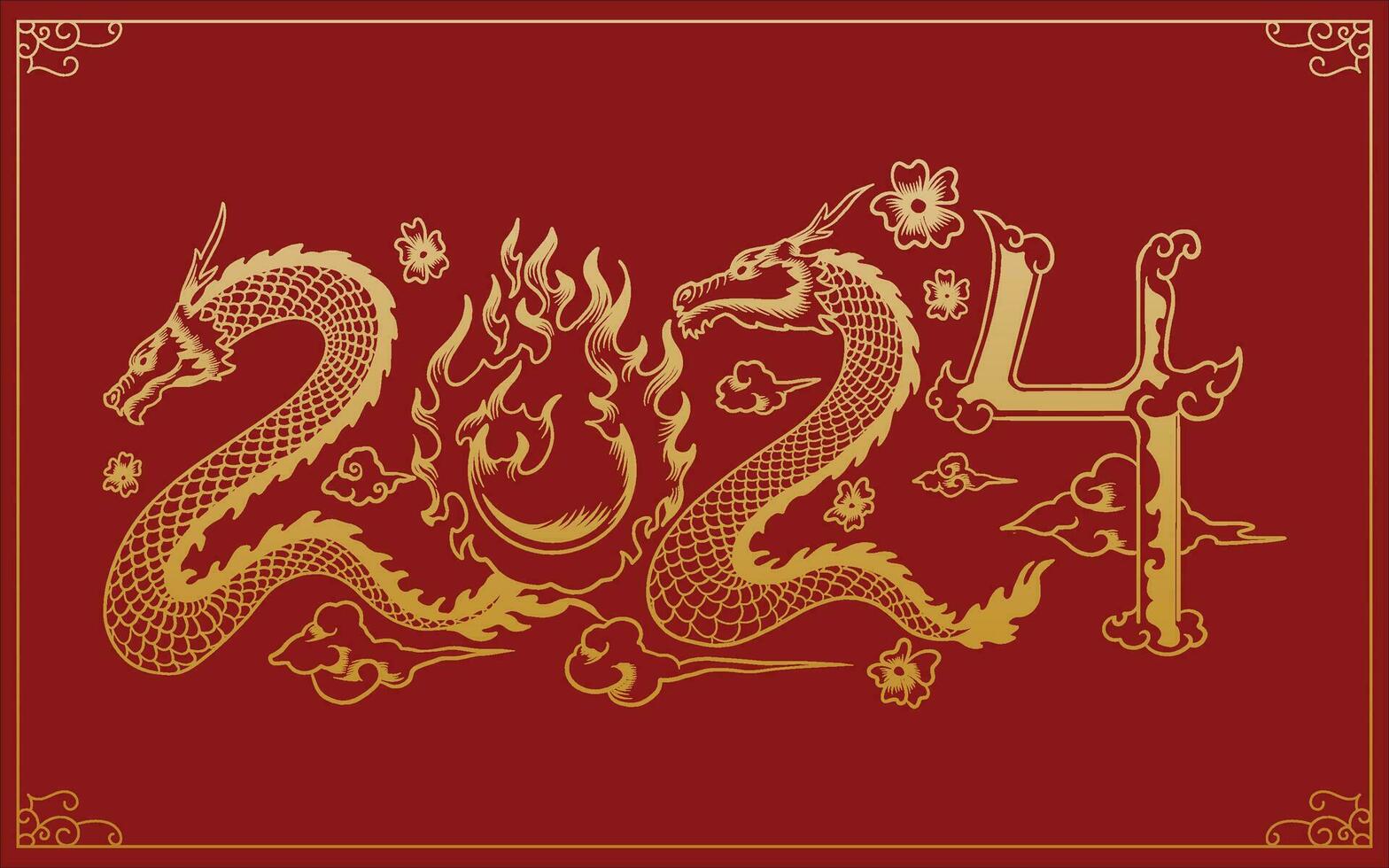 elegant chinese new year banner and poster with dragon sign year of the dragon with red background vector