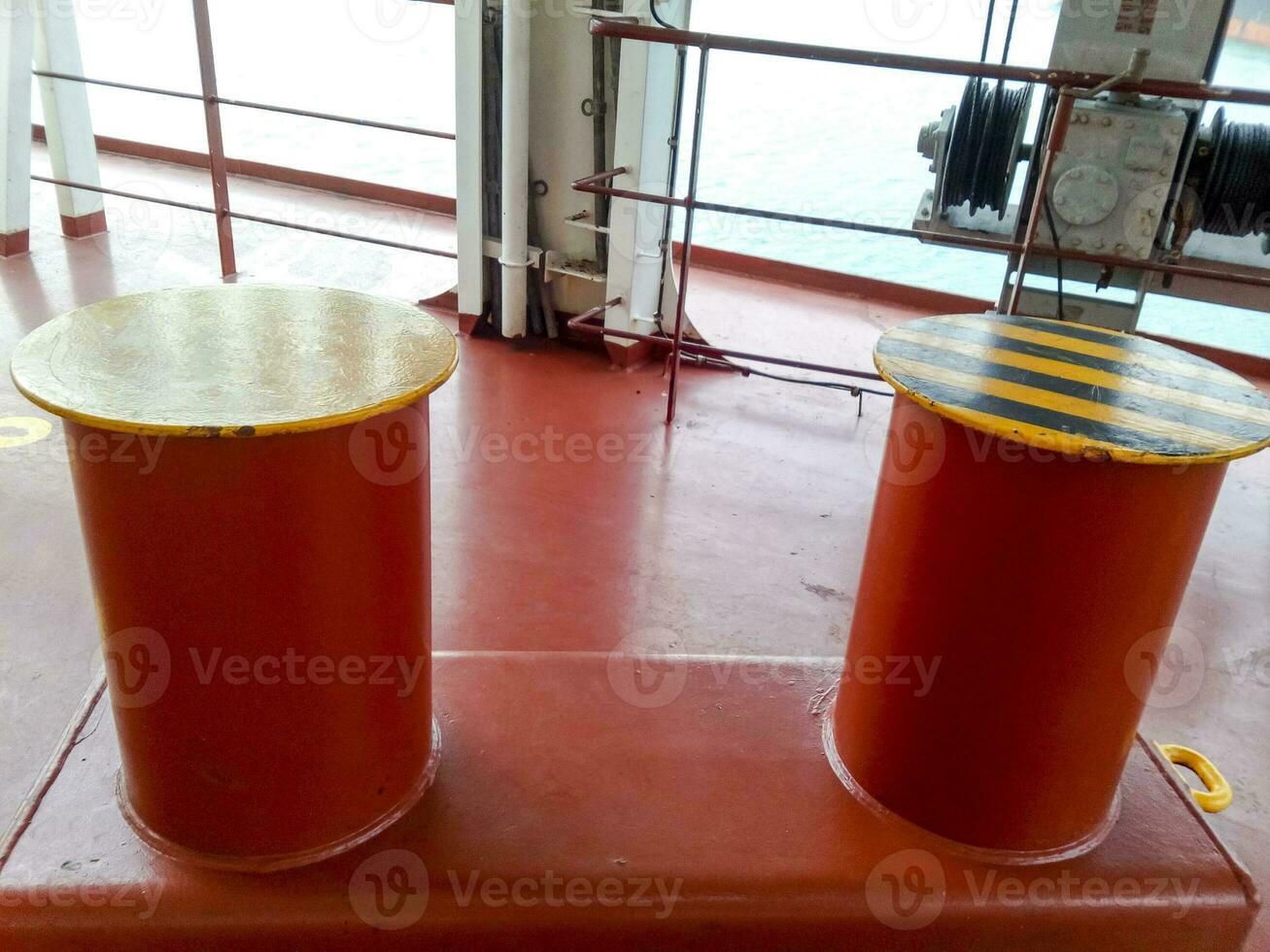 Mooring bollard on the decks of an industrial seaport. photo