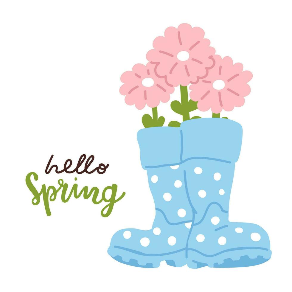 rubber boots and flowers vector