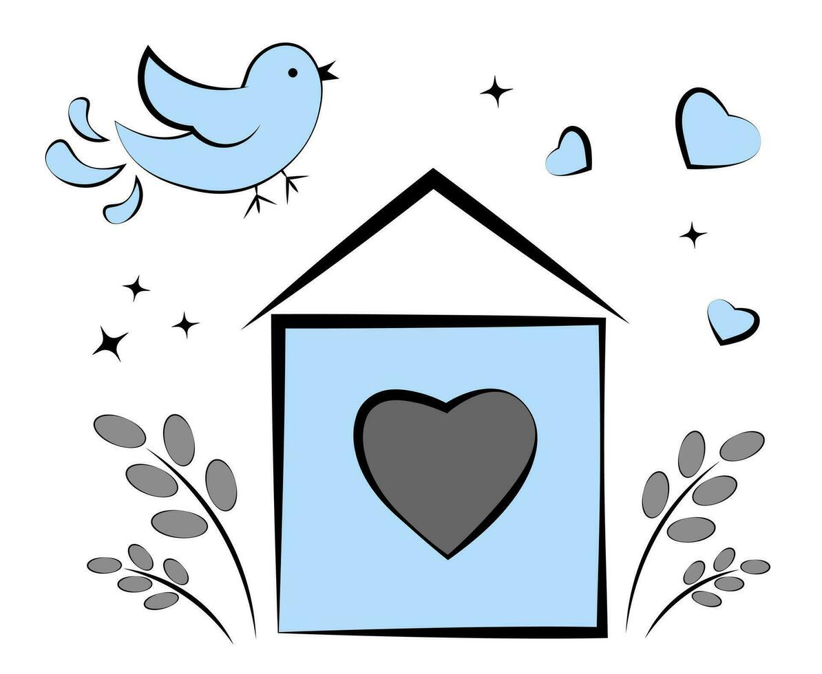 birdhouse with a bird on a white background vector
