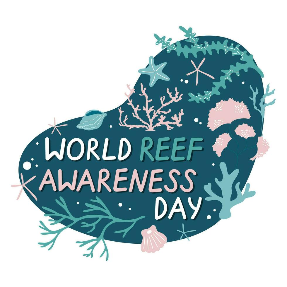 World reef awareness day June 1 vector design. Hand drawn illustration with corals.