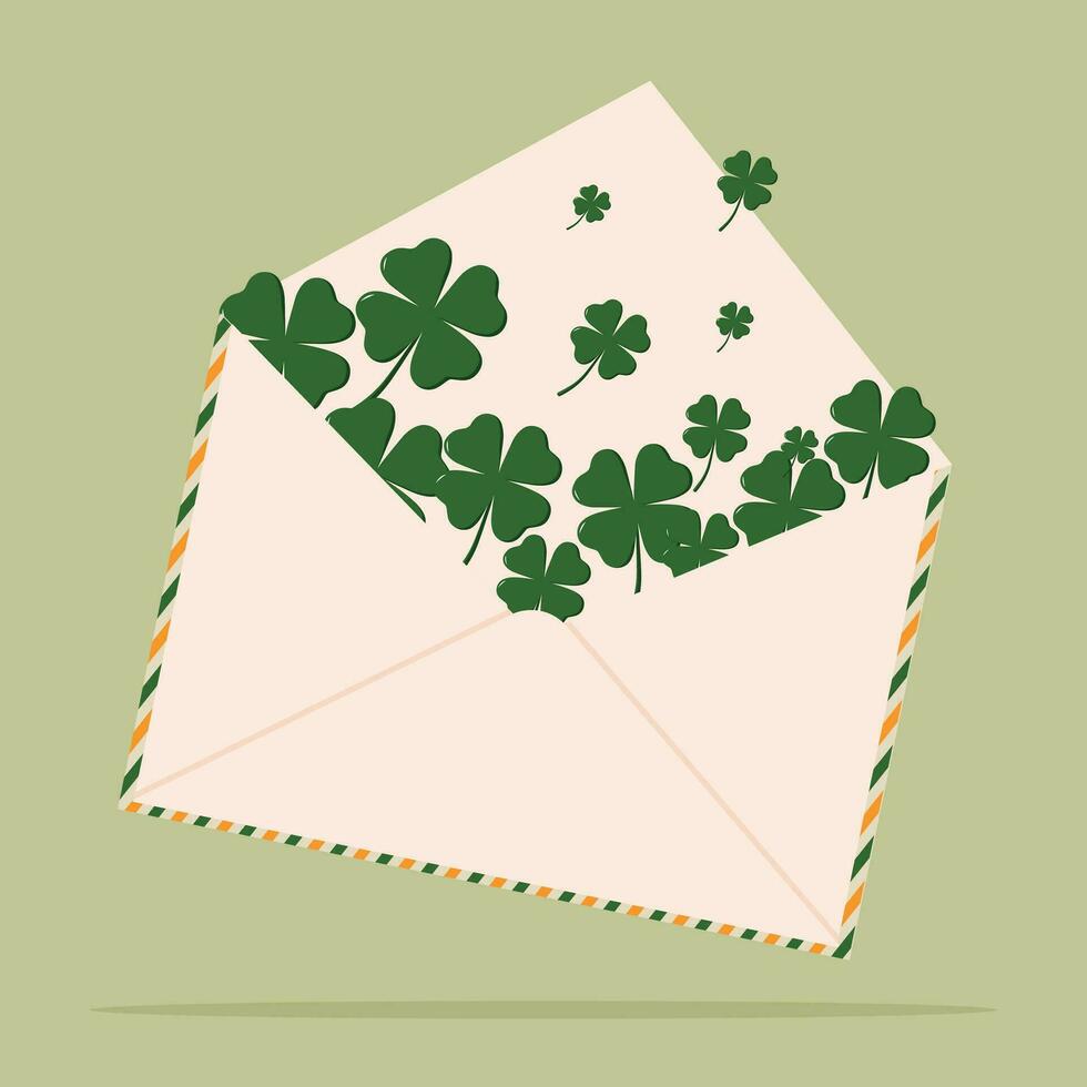 envelope with flowers and leaves. st patricks day vector illustration