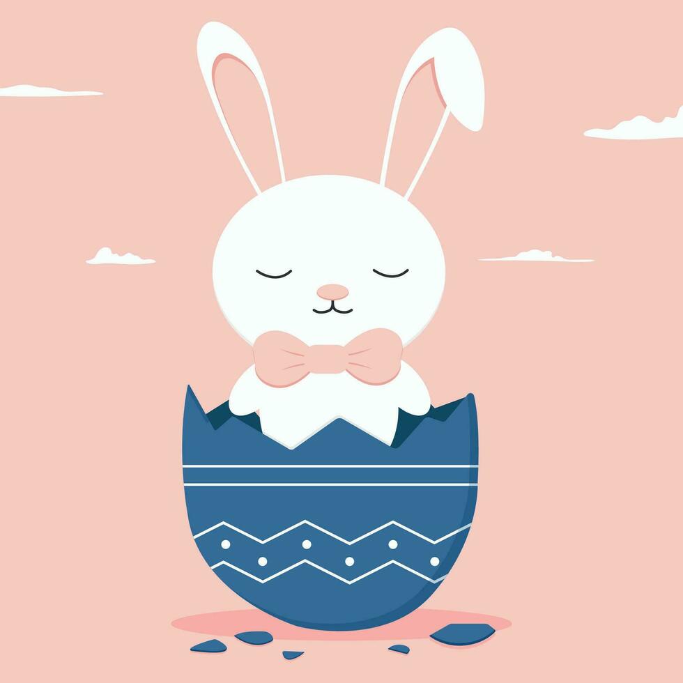 easter greeting card with bunny. Happy Easter. Cute rabbit for Easter. Bunny ears and Easter eggs. Vector illustration. Greeting card. Bunny in the egg