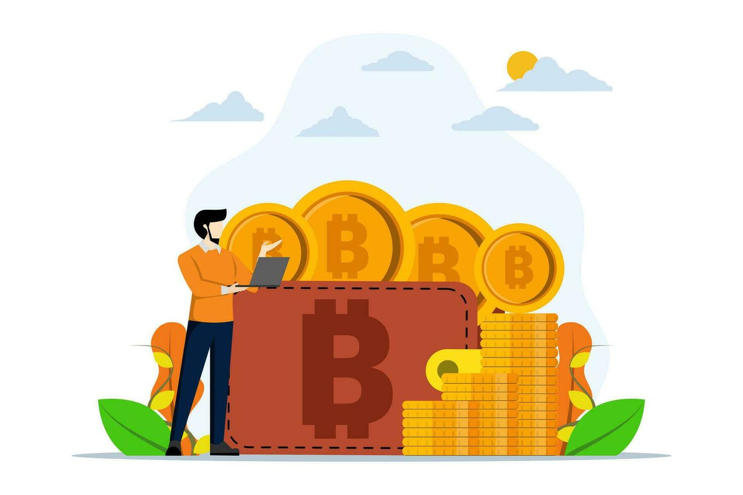 crypto wallet concept. Digital Wallet Technology for cryptocurrency. bitcoin cryptocurrency wallet. Earn money to your e-wallet. Flat vector illustration on white background.