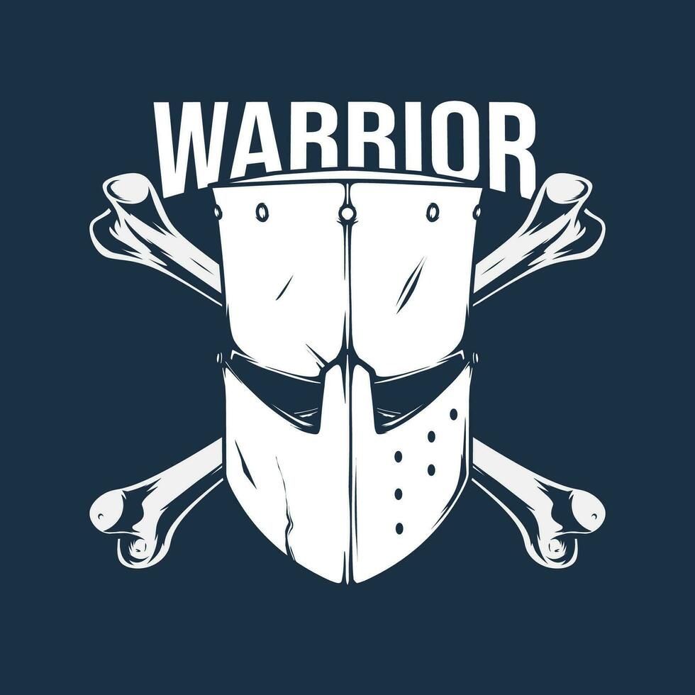 Warrior helmet with crossbones drawing vector