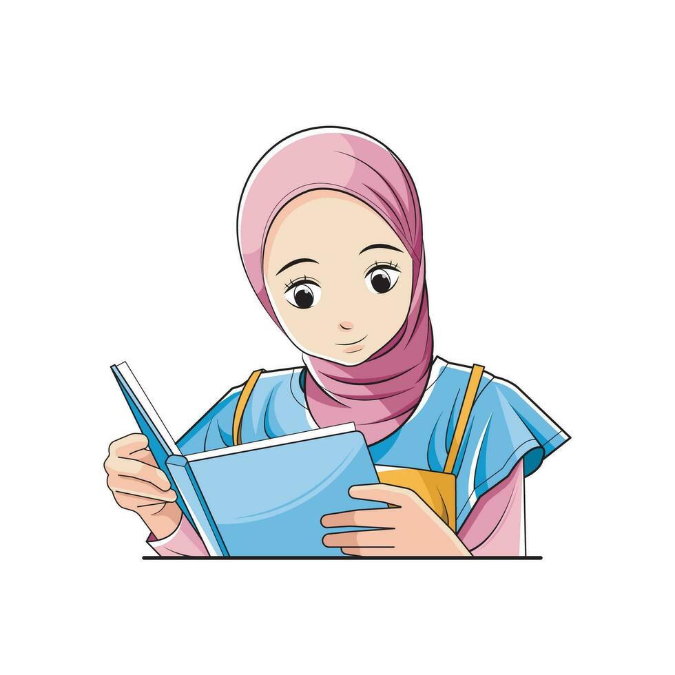 inteligente niño. muchachas en hijab amor leyendo libros. vector ilustración