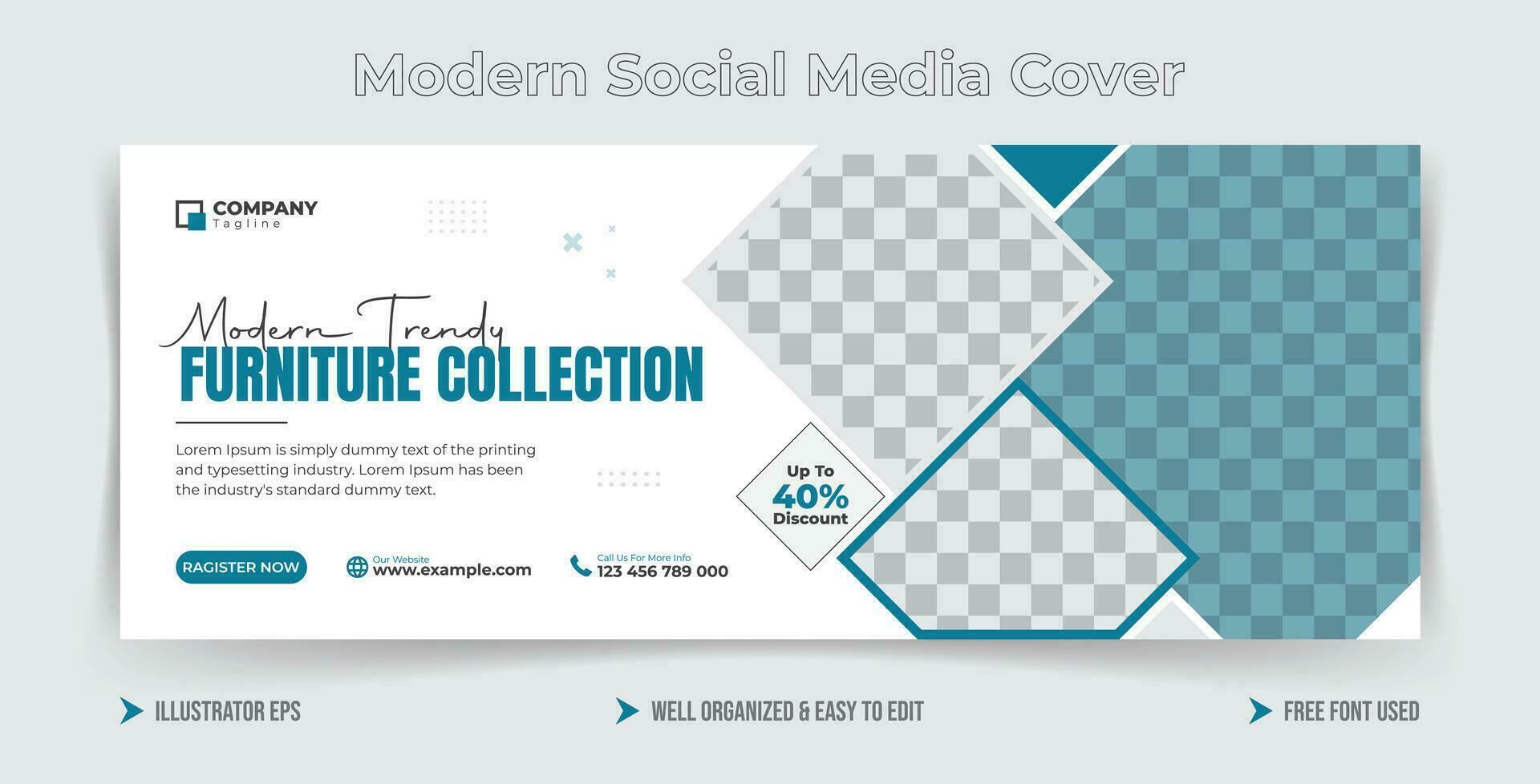 Furniture Sale Social Media Cover Template Design. vector