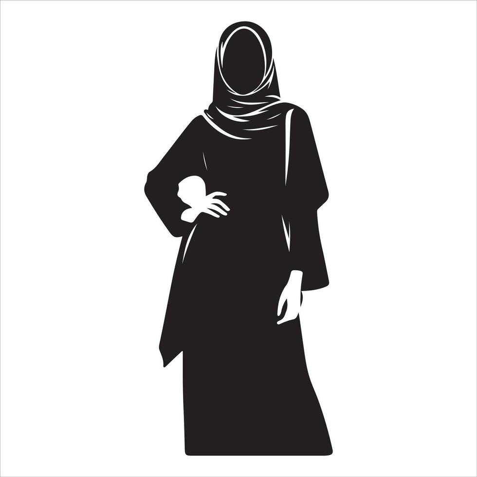 A Hijab Style Woman standing pose vector silhouette