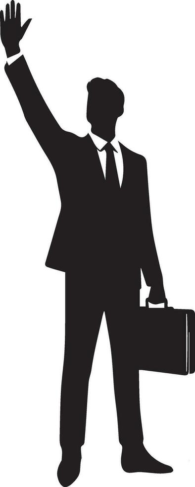 Business man Raised Hand vector silhouette, black color silhouette