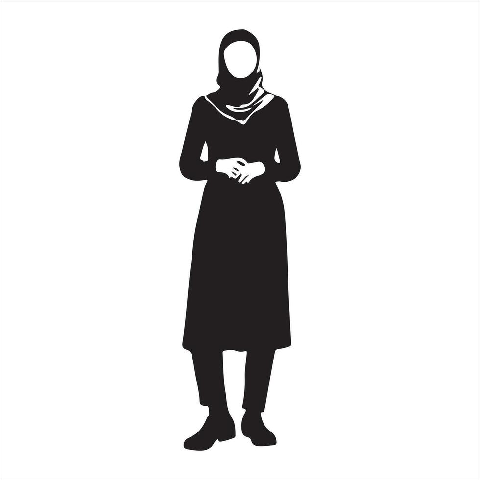 A Hijab Style Woman standing pose vector silhouette