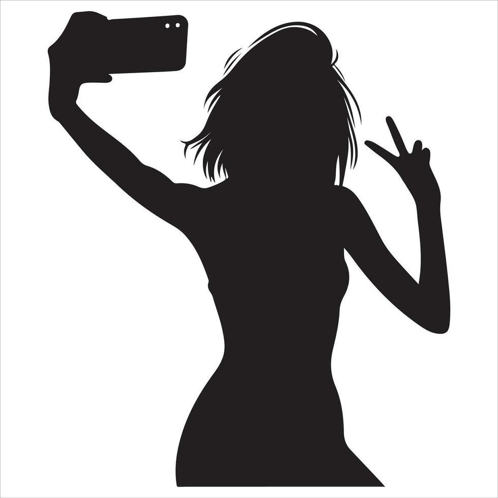 un hembra tomando un selfie vector silueta