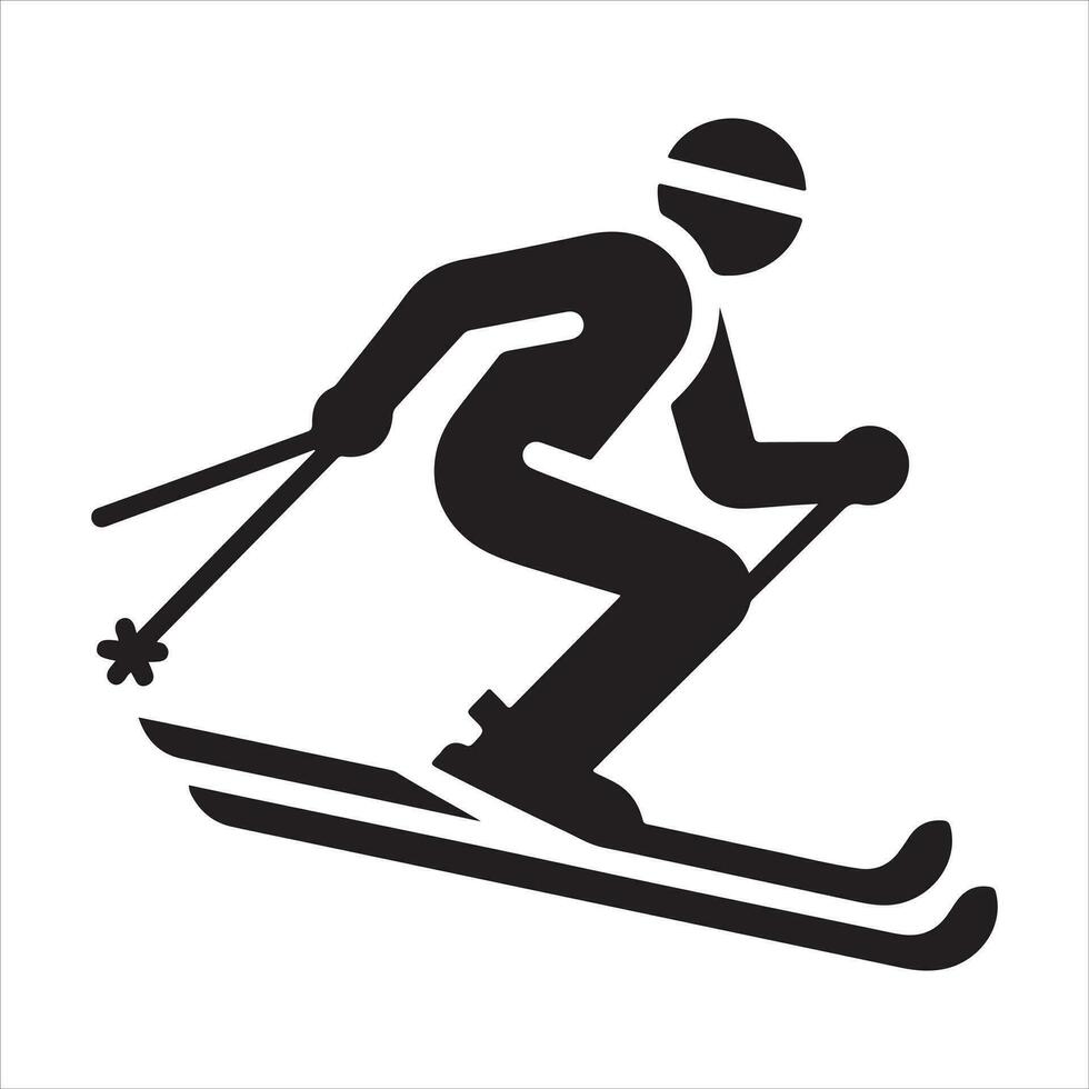 A Skier vector silhouette black color