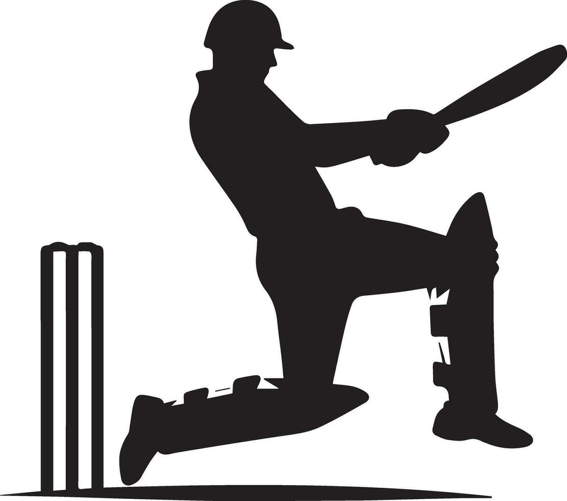 minimal Cricket player vector silhouette, black color silhouette, white background