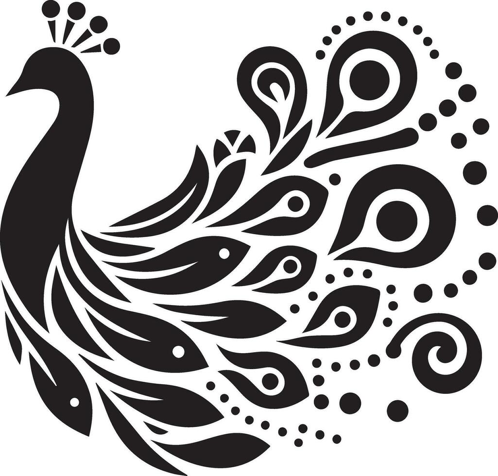 minimal peacock bird vector silhouette, black color silhouette, white background