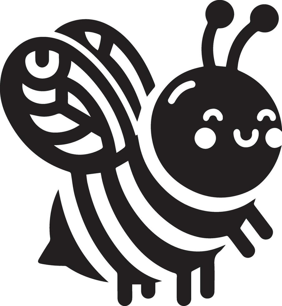 minimal carton honey bee, vector silhouette, black color silhouette, white background