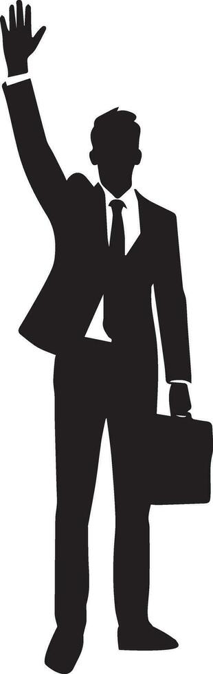 Business man Raised Hand vector silhouette, black color silhouette