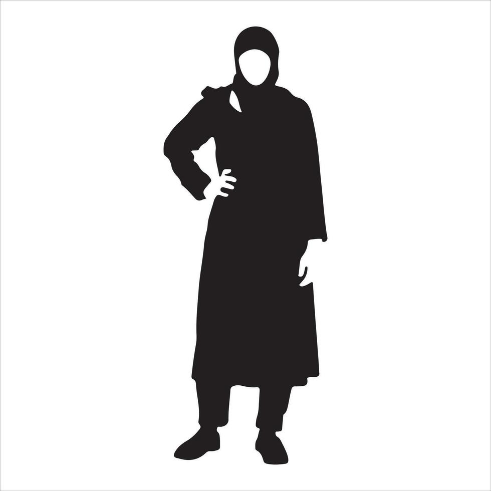 A Hijab Style Woman standing pose vector silhouette