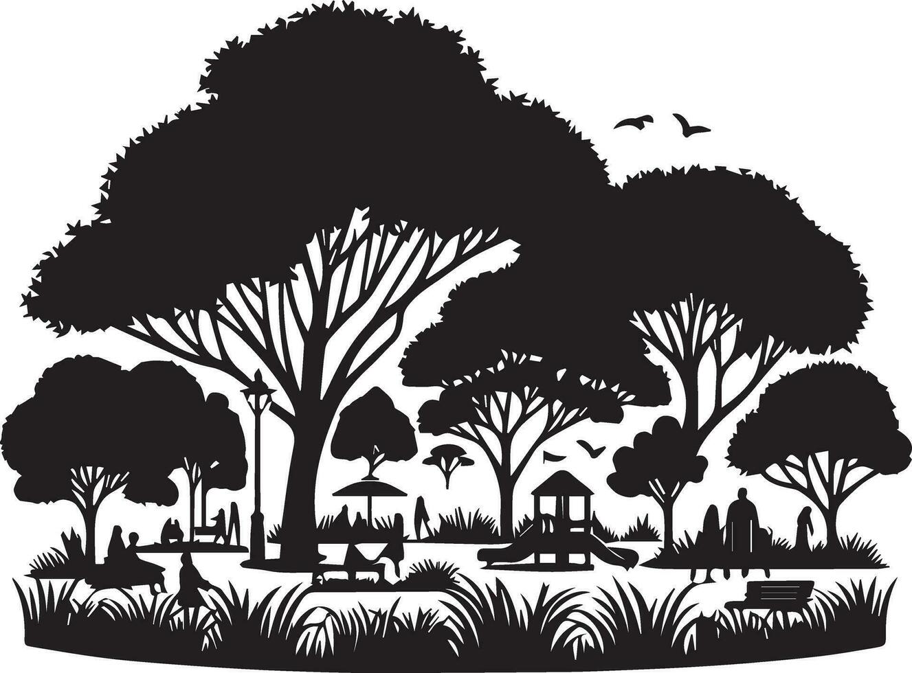 Garden Park vector silhouette black color, white background