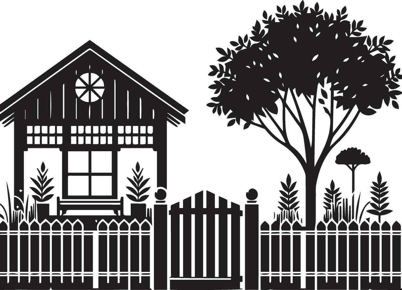 Minimal Fence vector silhouette black color, white background