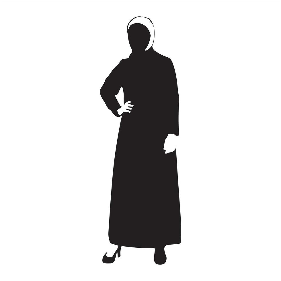A Hijab Style Woman standing pose vector silhouette