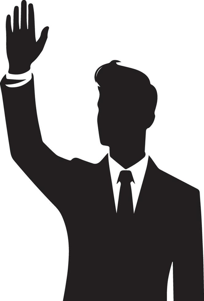 Business man Raised Hand vector silhouette, black color silhouette