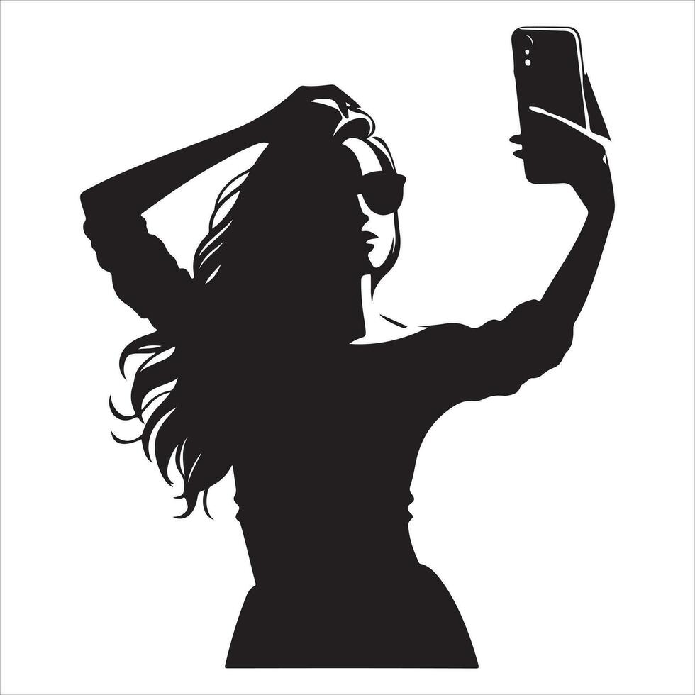 A Female Taking a selfie vector silhouette