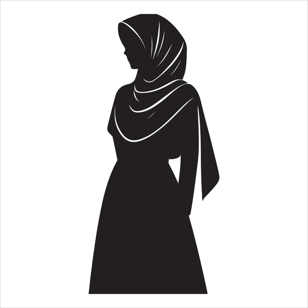 A Hijab Style Woman standing pose vector silhouette