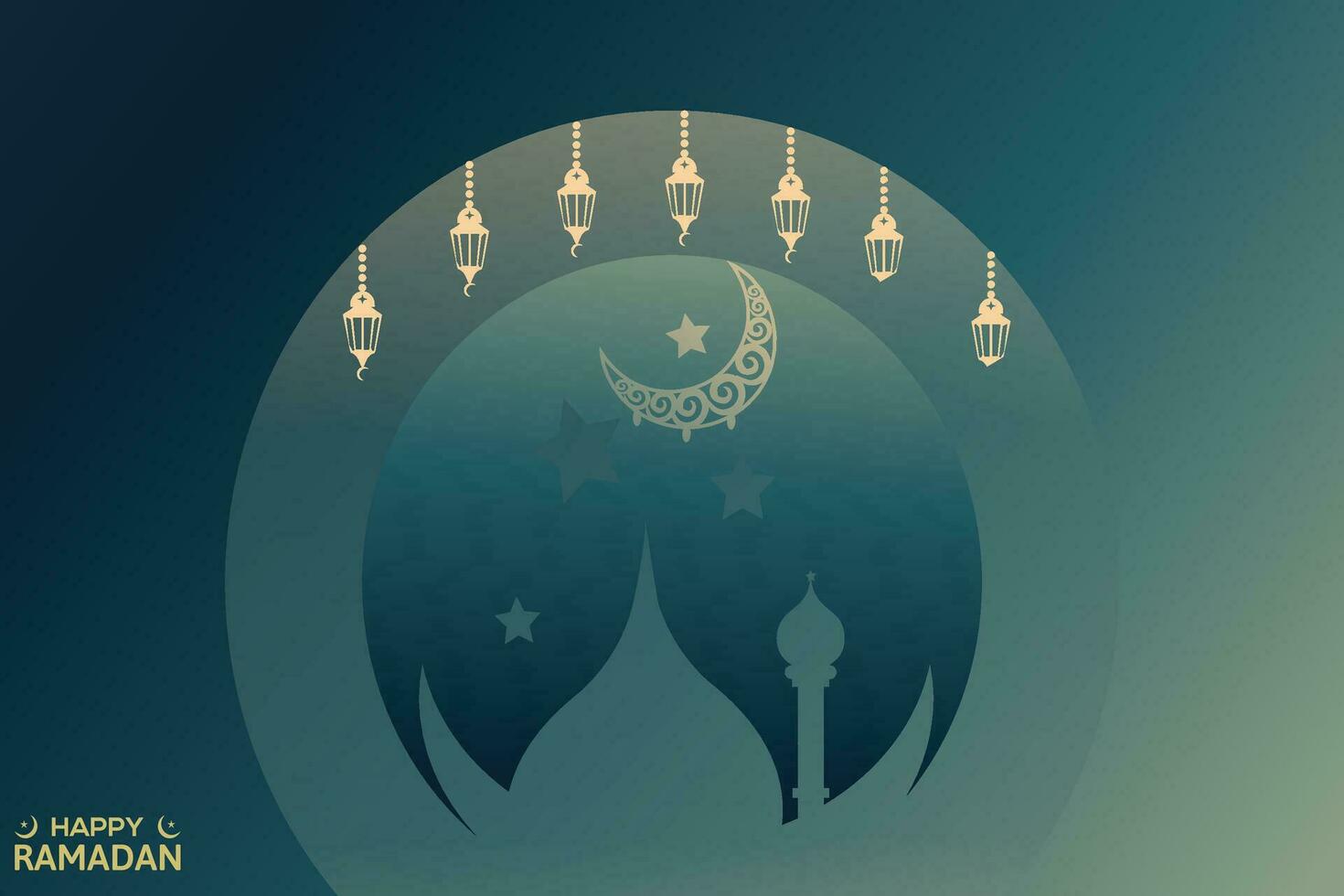 Ramadán de kareem antecedentes diseño con linternas, estrellas, mezquita y Luna. vector