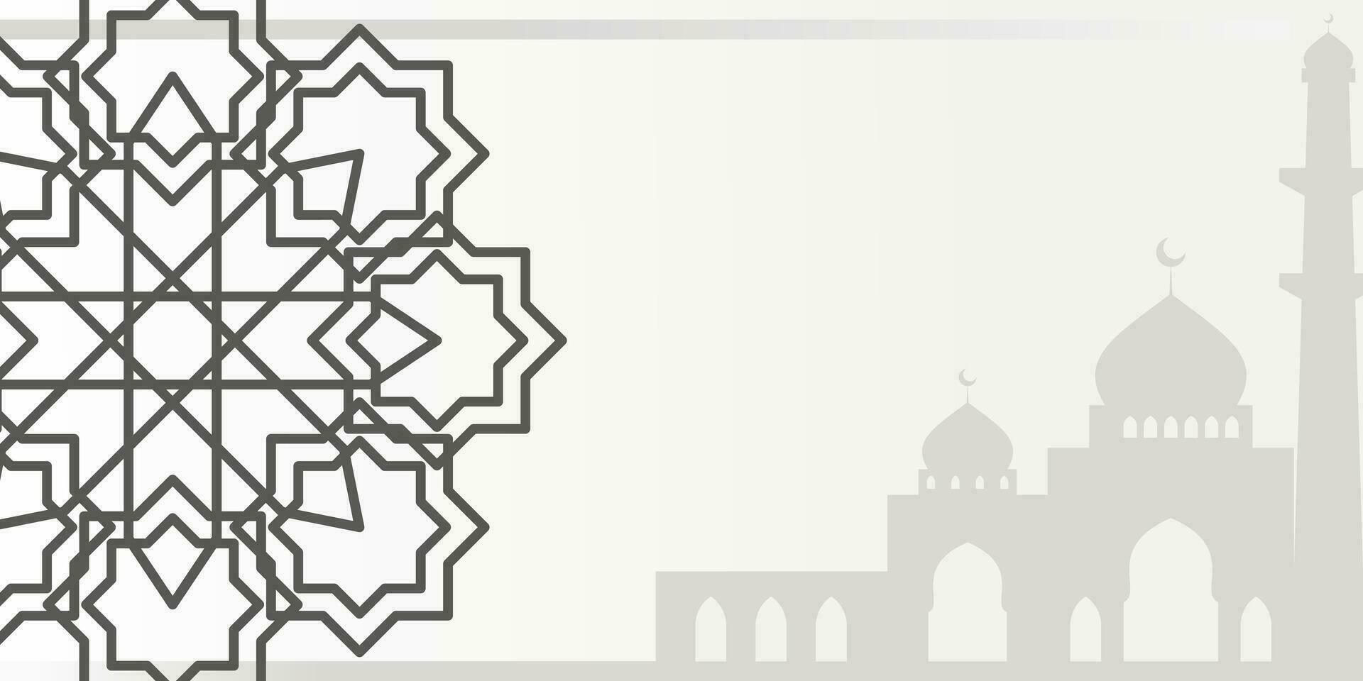 Islamic gray background, with mandala ornament and mosque silhouette. vector template for banner, greeting card for Islamic holidays.