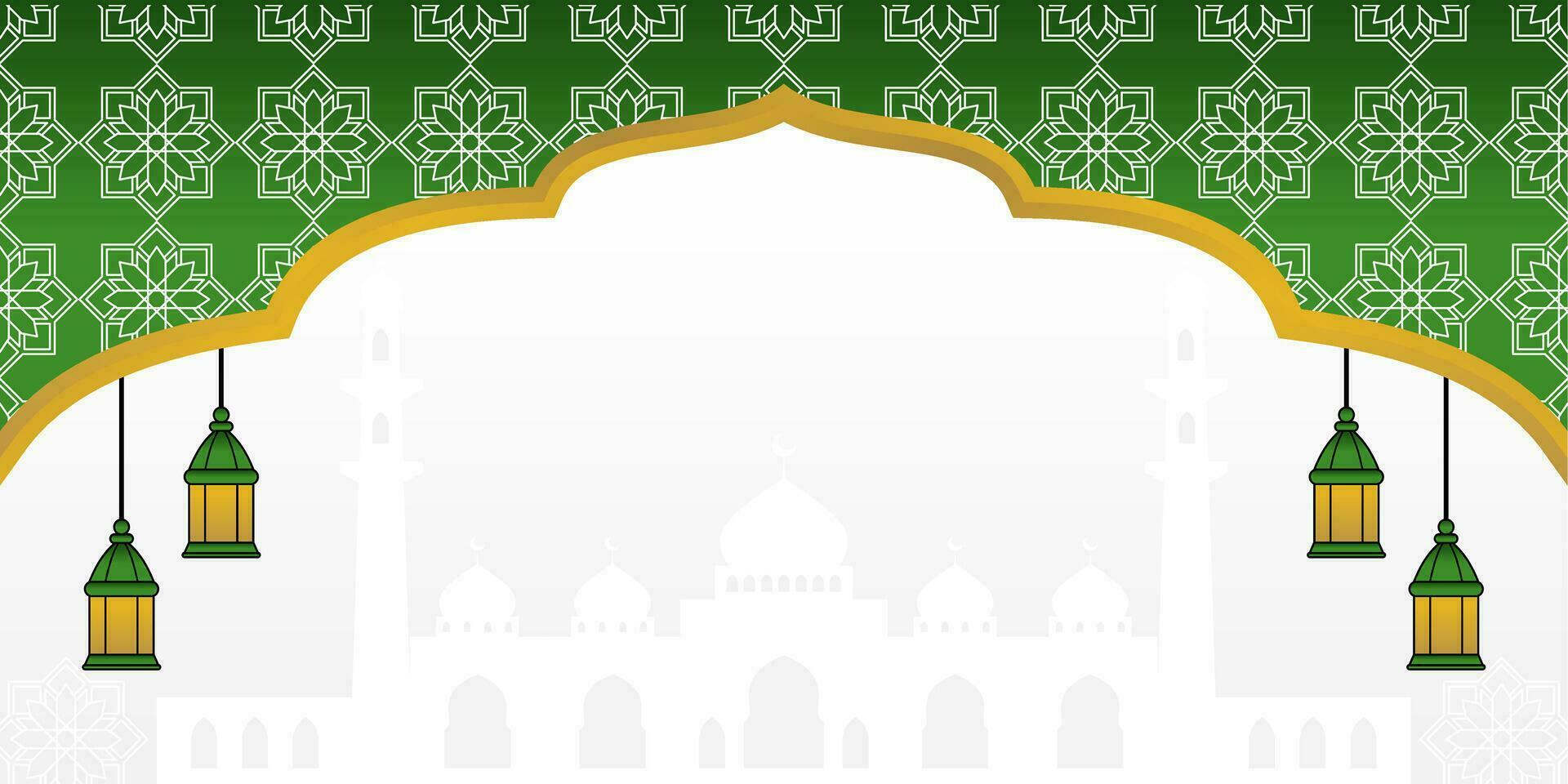 Green Islamic background, with lantern ornament, mandala and mosque silhouette. vector template for banner, greeting card for Islamic holidays, eid al-fitr, ramadan, eid al-adha