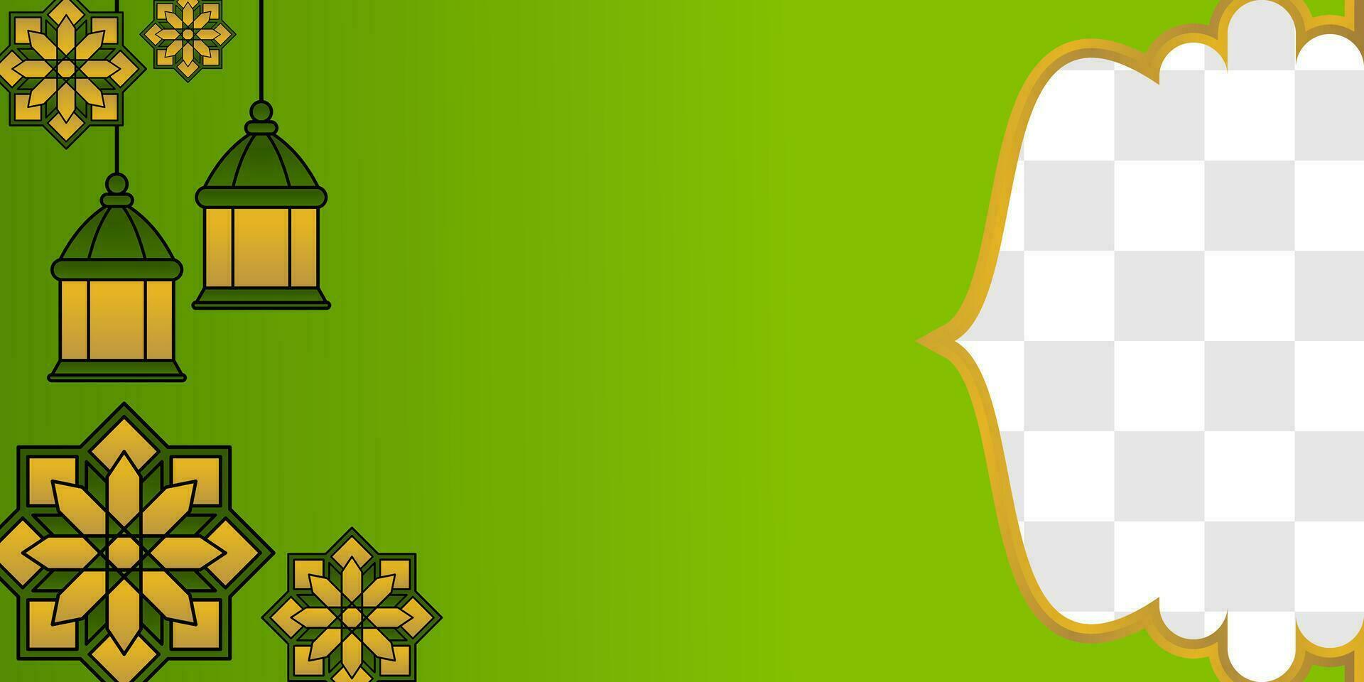 Green Islamic background, with lantern and mandala ornaments. free copy space area. vector template for banner, greeting card for Islamic holidays, eid al-fitr, ramadan, eid al-adha