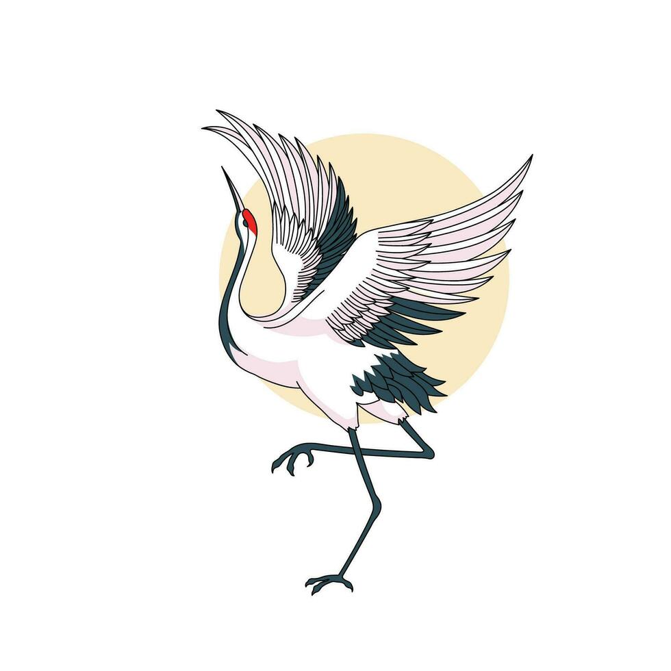 Red Crowned Crane  Bird Standing with Spread Wings vector