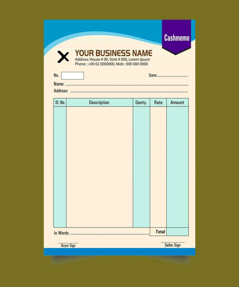 Business payment Cash memo invoice vector template design, cash memo design. vector business cash memo design