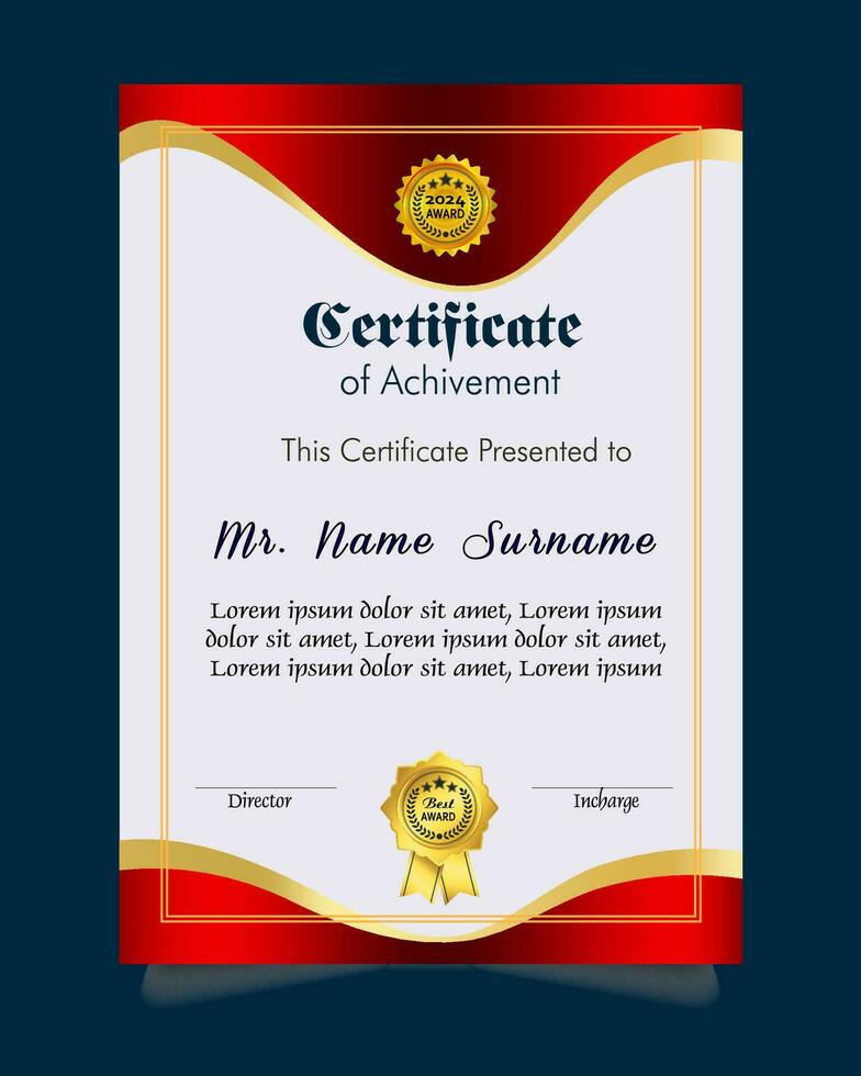 Certificate of achievement template set with gold badge and border, Appreciation and Achievement Certificate Template Design. Elegant diploma certificate template vector