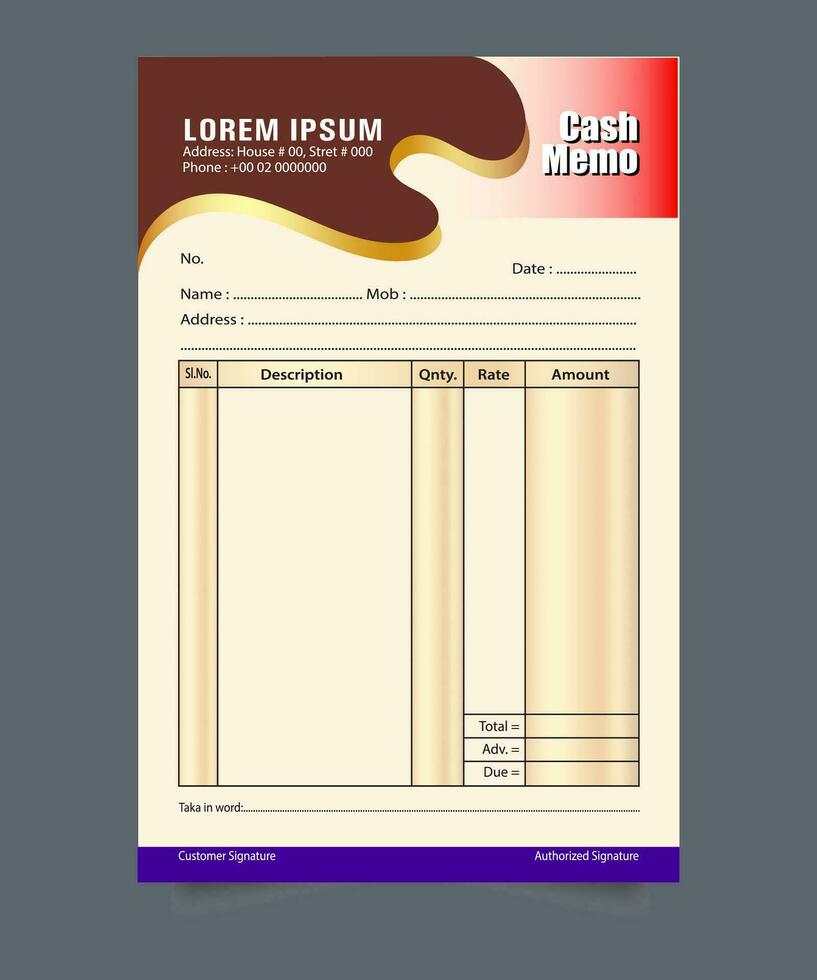 Business payment Cash memo invoice vector template design, cash memo design. vector business cash memo design