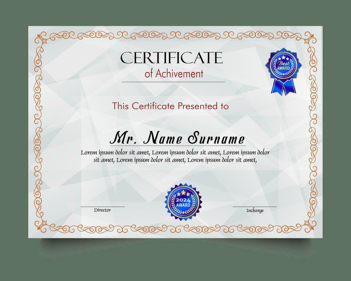Certificate of achievement template set with gold badge and border, Appreciation and Achievement Certificate Template Design. Elegant diploma certificate template vector