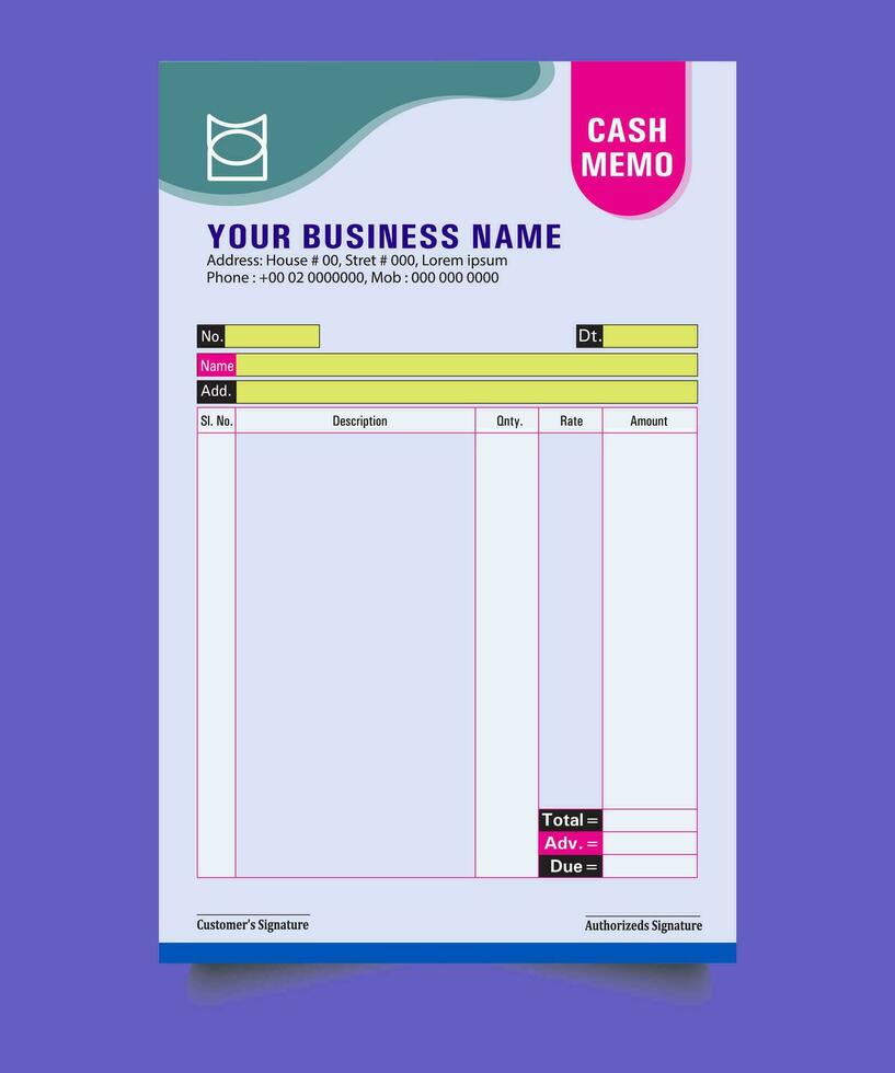 Business payment Cash memo invoice vector template design, cash memo design. vector business cash memo design