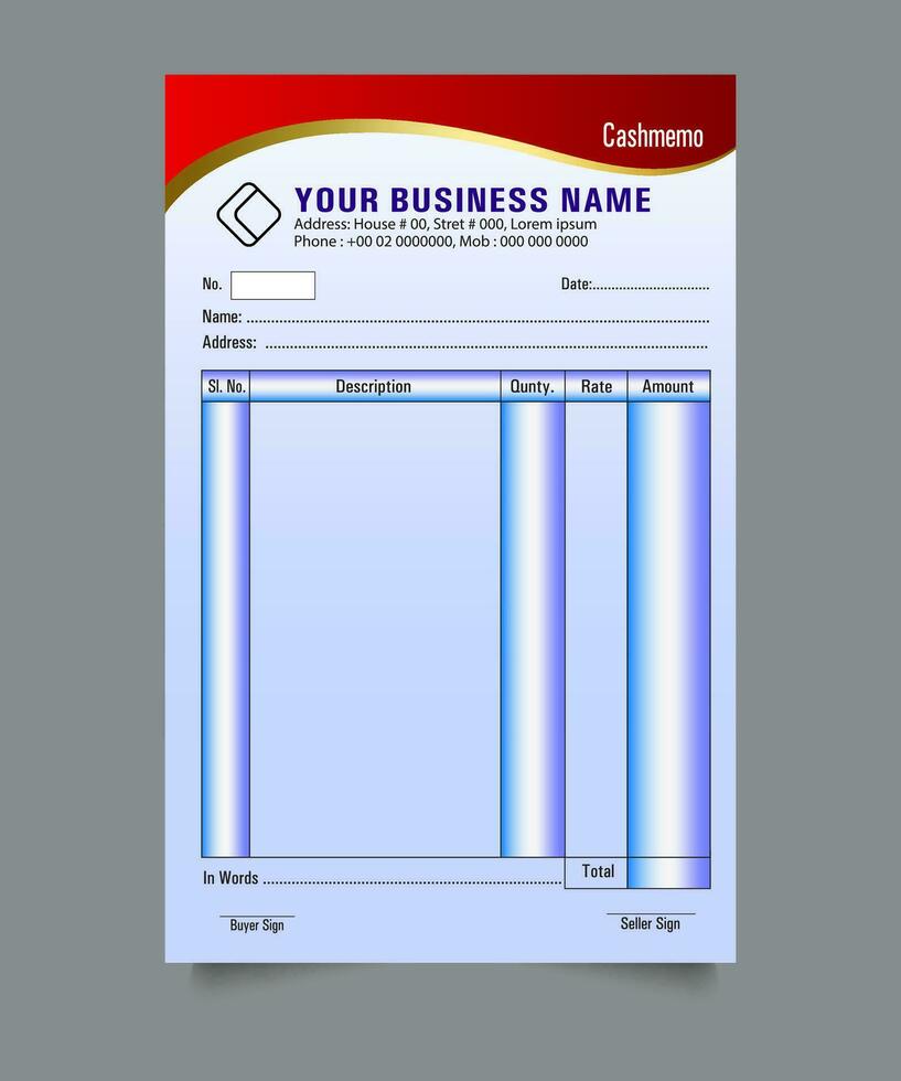 Business payment Cash memo invoice vector template design, cash memo design. vector business cash memo design