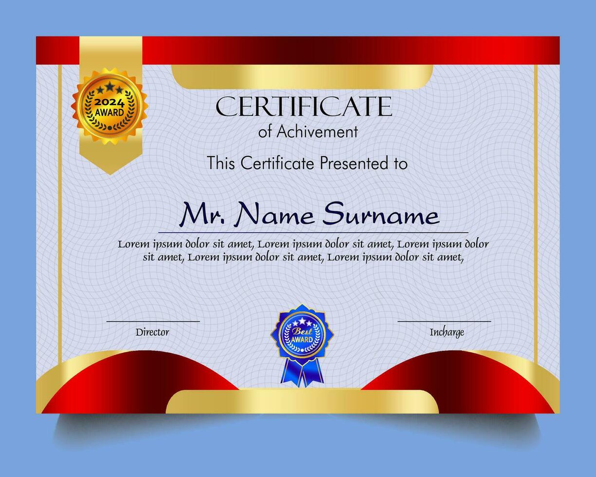 Certificate of achievement template set with gold badge and border, Appreciation and Achievement Certificate Template Design. Elegant diploma certificate template vector