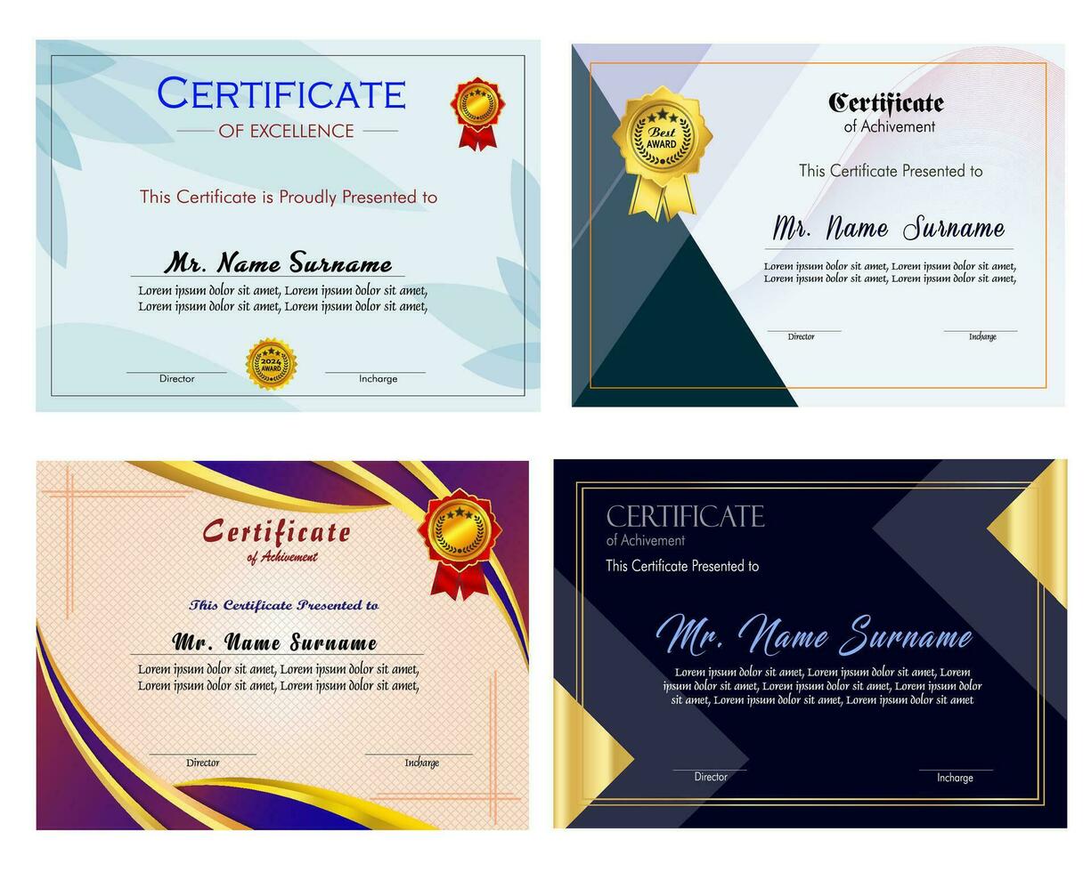 Certificate of achievement template set with gold badge and border, Appreciation and Achievement Certificate Template Design. Elegant diploma certificate template vector