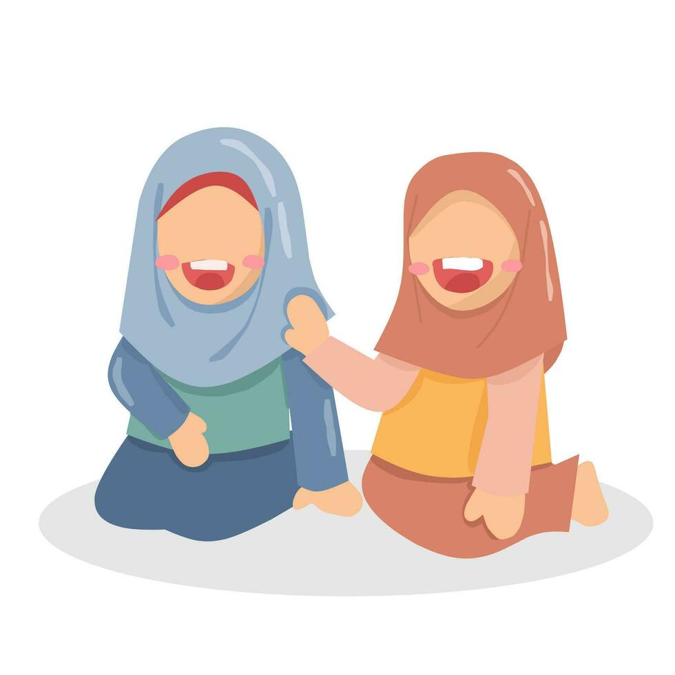 Little Girls Laugh Together Illustration vector